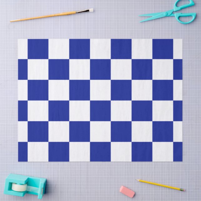 Papel De Seda Padrão Verificado Real Azul e Branco (Arte )