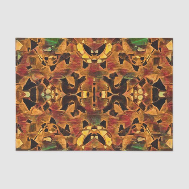Papel De Seda Padrão Vermelho Verde Marrom Tribal Boho Hippie (Frente )