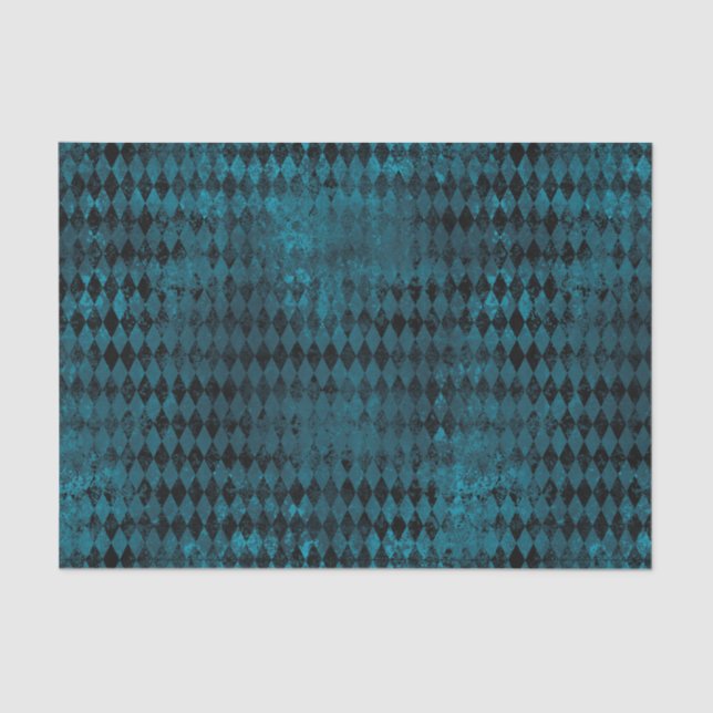 Papel De Seda Padrão Vintage Blue & Black Harlequin (Frente )