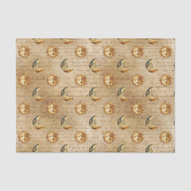 Papel De Seda Padrão Vintage de Astrologia Sol Lua Celestial Dou (Frente )