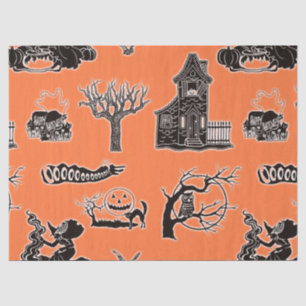 Papel De Seda Padrão Vintage de Halloween Laranja e Preto