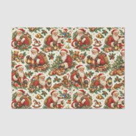 Papel De Seda Padrão Vintage de Natal Papai Noel Creme