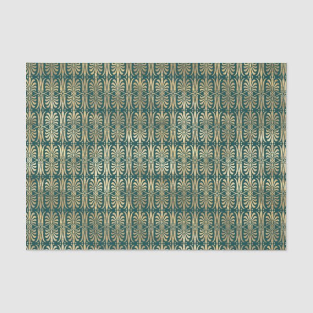 Papel De Seda Padrão Vintage de Ouro e Turquesa (Frente )