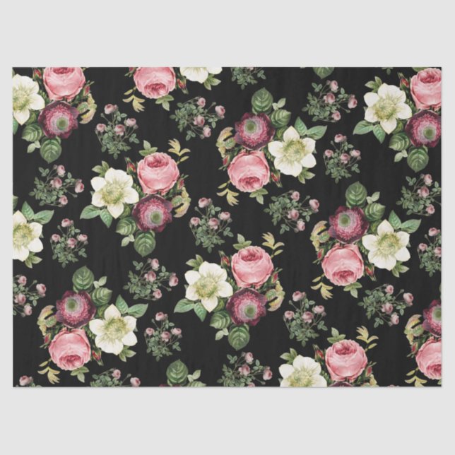 Papel De Seda Padrão Vintage Floral Rosa (Frente )