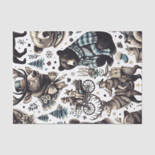 Papel De Seda Padrão Vintage Winter Animal