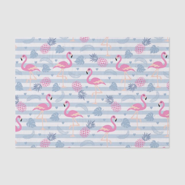 Papel De Seda Padrão Whimsical Flamingo & Pineapple (Frente )