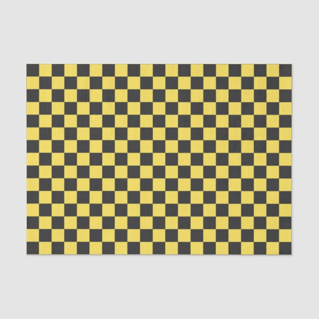 Papel De Seda Padrão xadrez amarelo e preto (Frente )