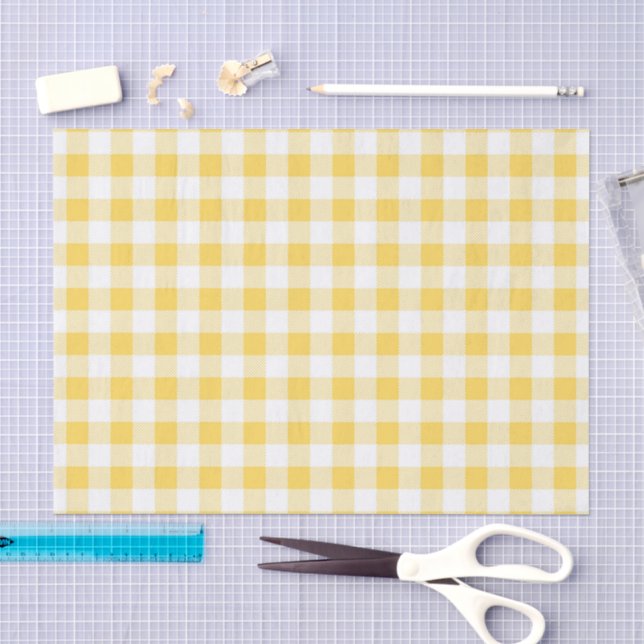 Papel De Seda Padrão Xadrez Amarelo Moderno (Arte )