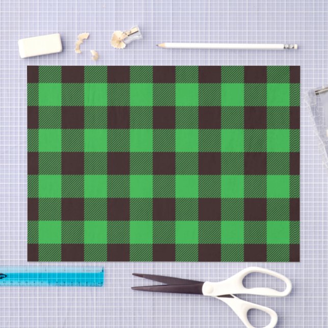 Papel De Seda Padrão Xadrez Búfalo Verde Rústico (Arte )