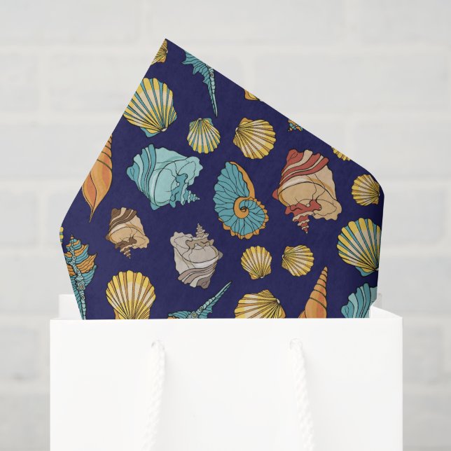 Papel De Seda padrão xadrez de conchas de praia fofas (Sacola de presentes)