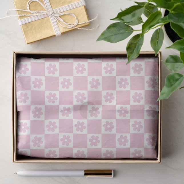 Papel De Seda Padrão xadrez de flor rosa suave (Presente)
