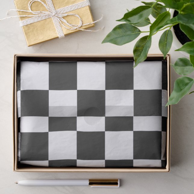 Papel De Seda Padrão Xadrez Preto e Branco Sofisticado (Presente)