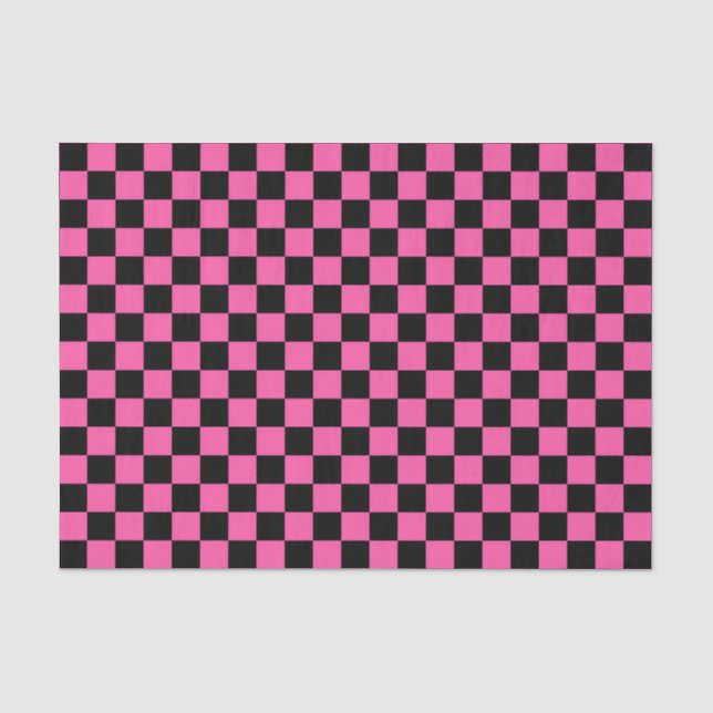 Papel De Seda Padrão xadrez preto e rosa (Frente )