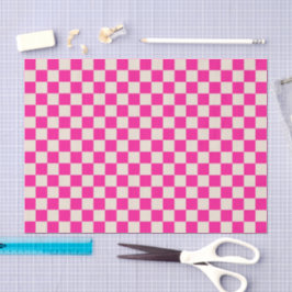 Papel De Seda Padrão xadrez rosa quente e bege