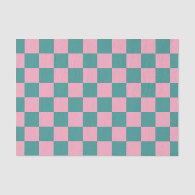 Papel De Seda Padrão Xadrez Verde e Rosa (Frente )