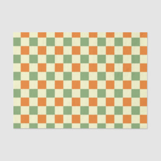 Papel De Seda Padrão Xadrez Verde Laranja Marrom Gingham