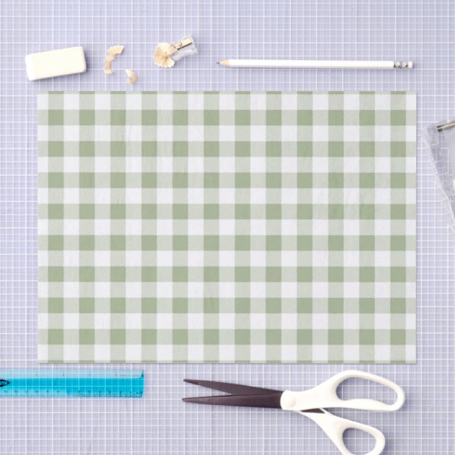 Papel De Seda Padrão Xadrez Verde Sal Branco (Arte )