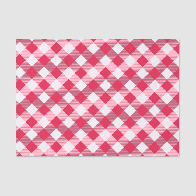 Papel De Seda Padrão Xadrez Vermelho e Branco Clássico Rústico (Frente )