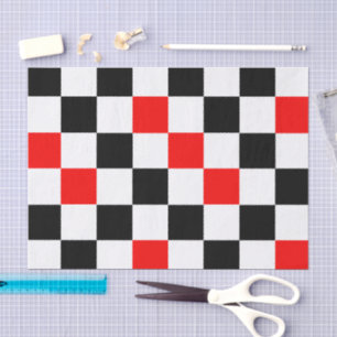 Papel De Seda Padrão Xadrez Vermelho Preto e Branco Desenho 