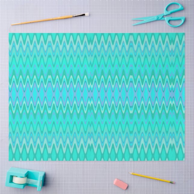 Papel De Seda Padrão ziguezague moderno - ondas em turquesa (Arte )