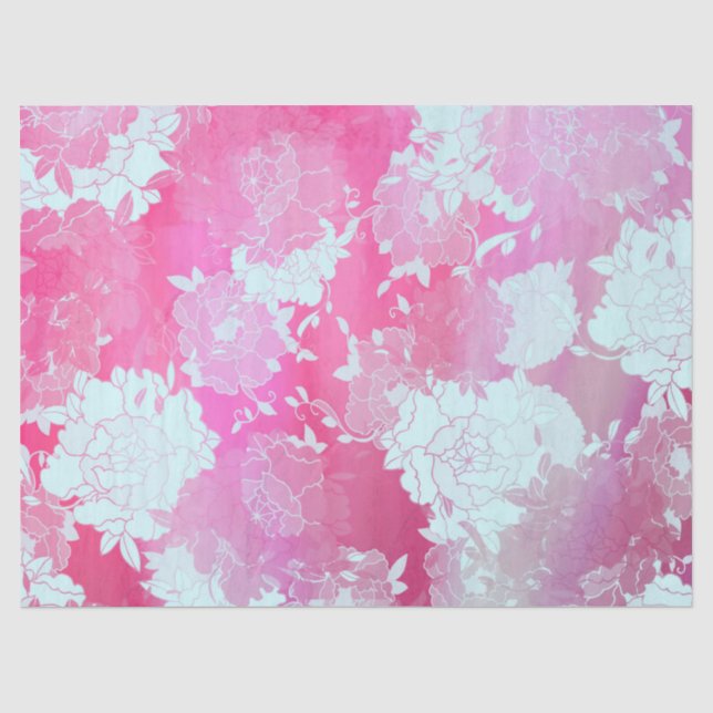 Papel De Seda Padrões azuis de flores japonesas (Frente )