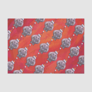 Papel De Seda Padrões bonitos de Hippo em Santa Hat em vermelho