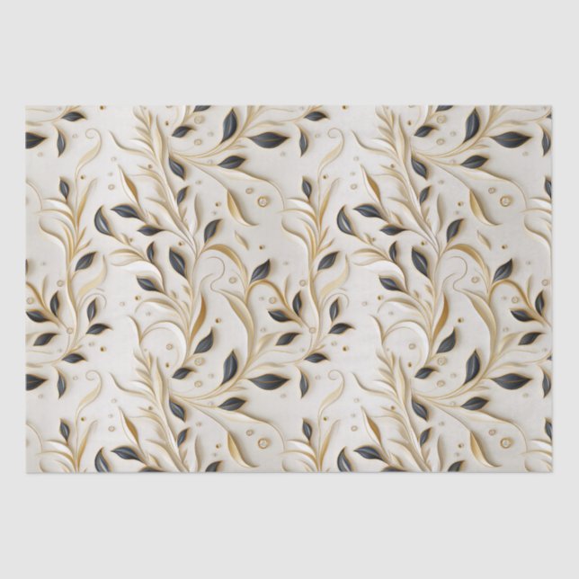 Papel De Seda Padrões brancos Dourados e pretos sem costura (Frente )