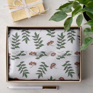 Papel De Seda Padrões de Berries Vermelhos e Folhas Desenhadas