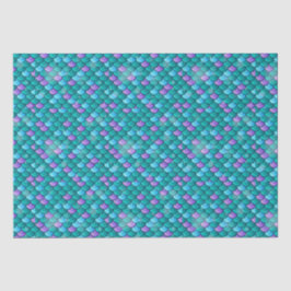 Papel De Seda Padrões de Cauda de Peixes Sereia Verde e Roxo