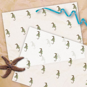 Papel De Seda Padrões de Cavalos do Mar Natal Branco