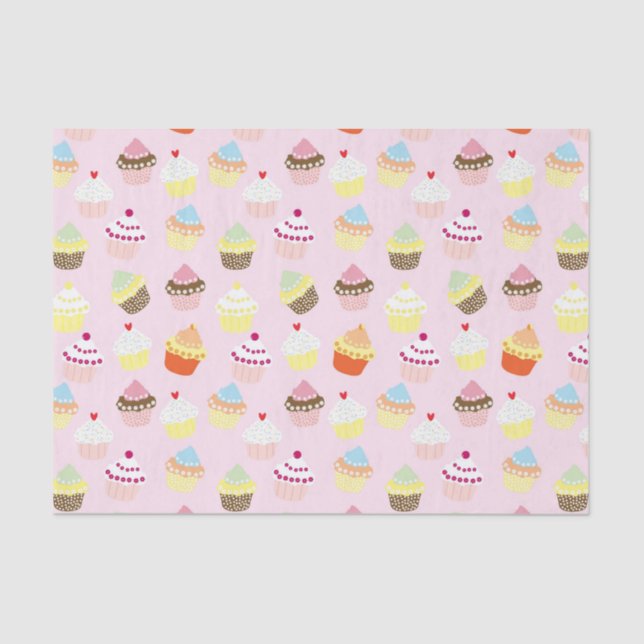 Papel De Seda Padrões de Cupcakes bonitos Pastel Rosa (Frente )