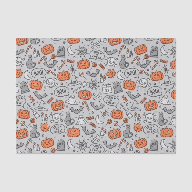 Papel De Seda Padrões de Doodle de Halloween para Crianças Bonit (Frente )