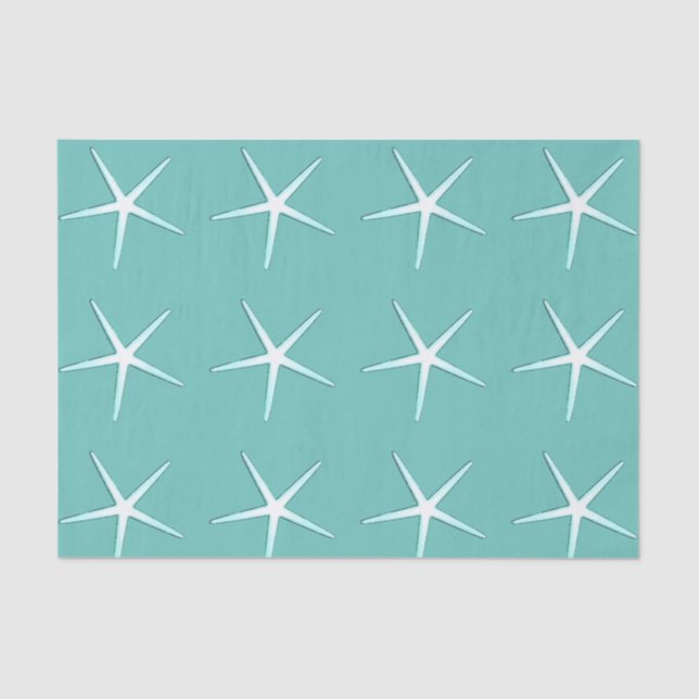 Papel De Seda Padrões de Estrelas-do-Mar Azul Turquesa Branco Fo (Frente )