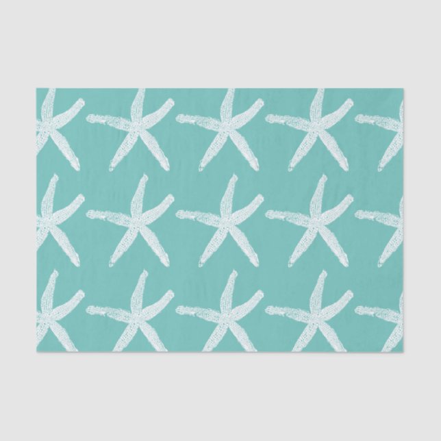 Papel De Seda Padrões de Estrelas-do-Mar Branco Azul-marinho Pra (Frente )