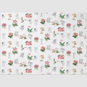 Papel De Seda Padrões de fadas de fadas cor-de-rosa e de cogumel