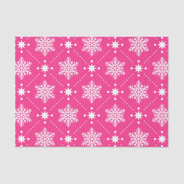 Papel De Seda Padrões de Natal Girly Pink e White Snowflakes (Frente )