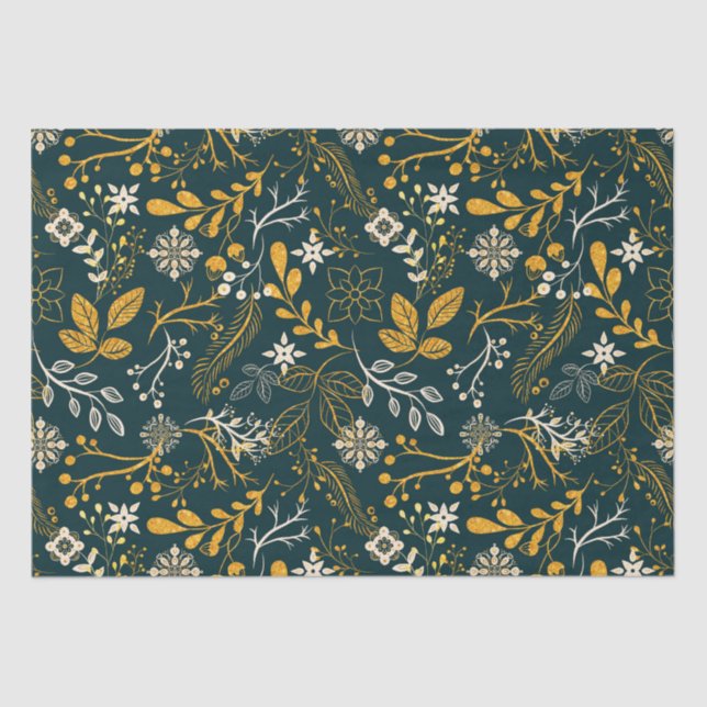 Papel De Seda Padrões de Natal - Ouro e branco (Frente )