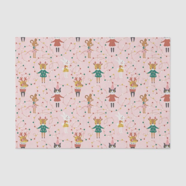 Papel De Seda Padrões de Natal para Amigos Animais Festivos (Frente )