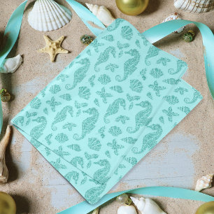 Papel De Seda Padrões de praia natal Aqua Glitter
