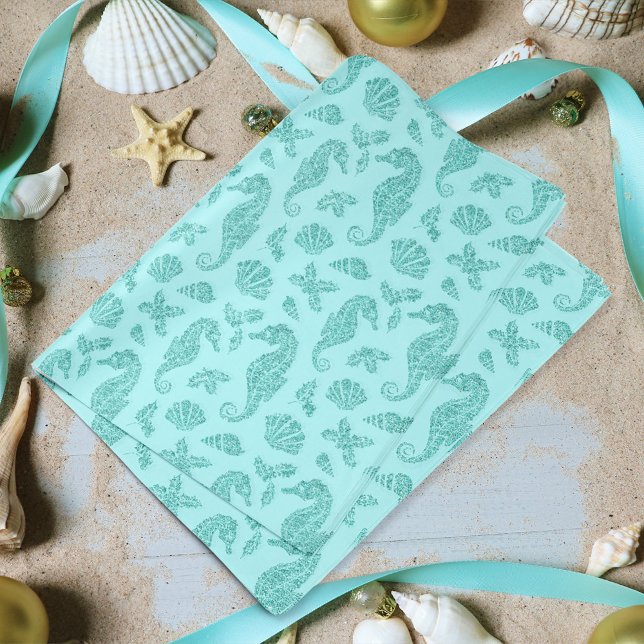 Papel De Seda Padrões de praia natal Aqua Glitter (Criador carregado)