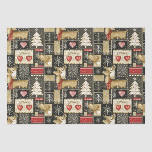 Papel De Seda Padrões de renas de Natal bonitos (Frente )