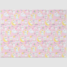 Papel De Seda Padrões de Rosas claro de Gatos Unicórnios