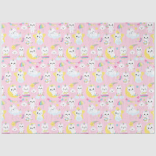 Papel De Seda Padrões de Rosas claro de Gatos Unicórnios