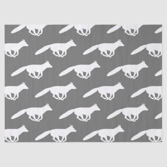 Papel De Seda Padrões de Silhuettes de Raposa Branca (Frente )