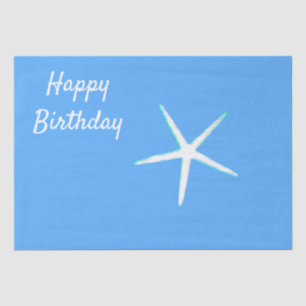 Papel De Seda Padrões de Starfish Feliz Aniversário Azul Náutico