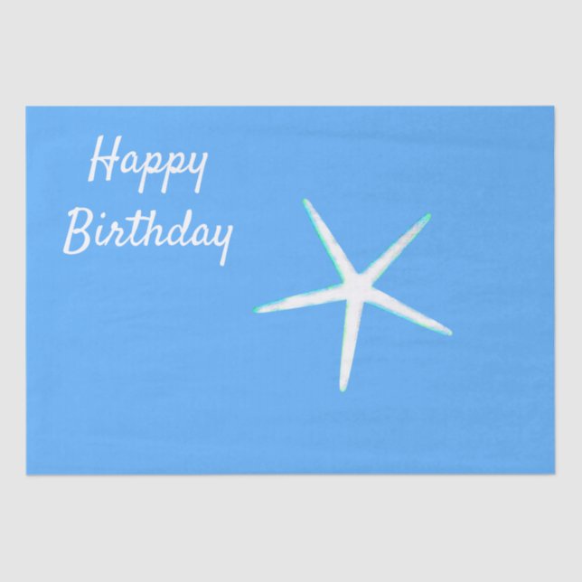 Papel De Seda Padrões de Starfish Feliz Aniversário Azul Náutico (Frente )