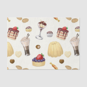 Papel De Seda Padrões doces com várias sobremesas.