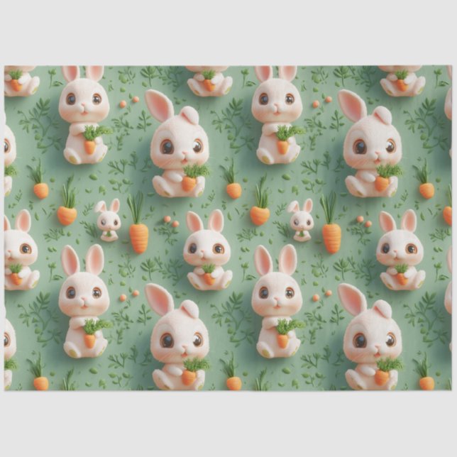 Papel De Seda Padrões Fluffy Bunnies and Carrots 3D sem costura (Frente )