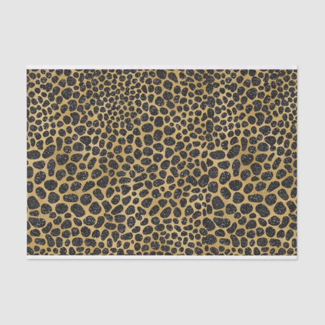 PAPEL DE SEDA PADRÕES LEOPARD PRETOS E DOURADOS (Frente )