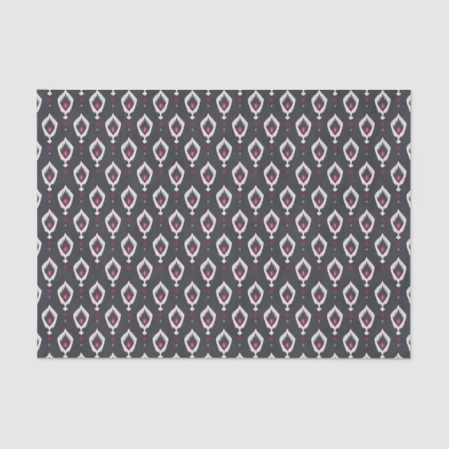 Papel De Seda Padrões tribais de ikat preto e roxo (Frente )
